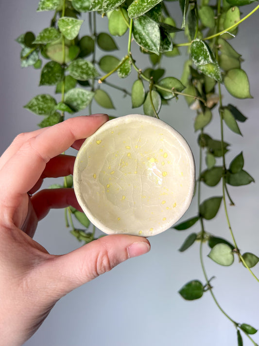 yellow speckled teensy dish