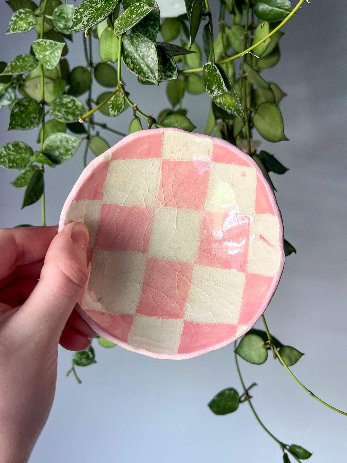 pink checkered trinket dish #2