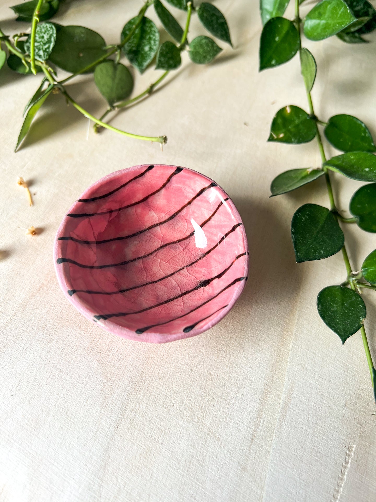 pink stripes teensy dish