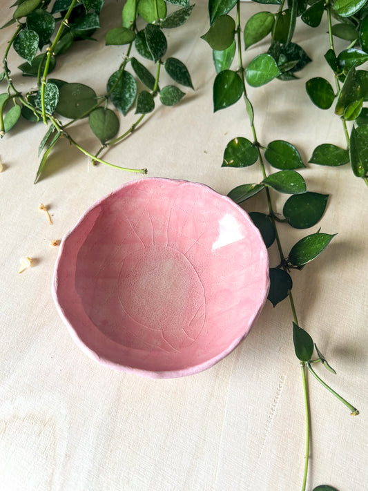 pink stitched grid trinket dish