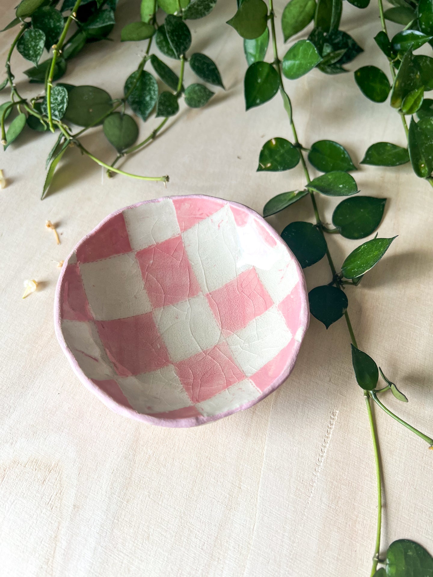 pink checkered trinket dish #2