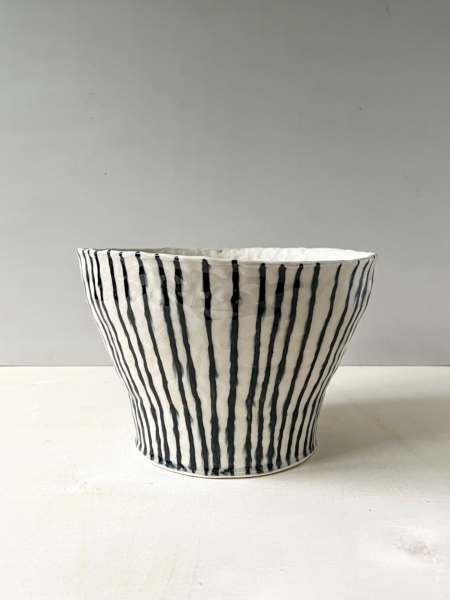 black + white pinstripes biggie planter