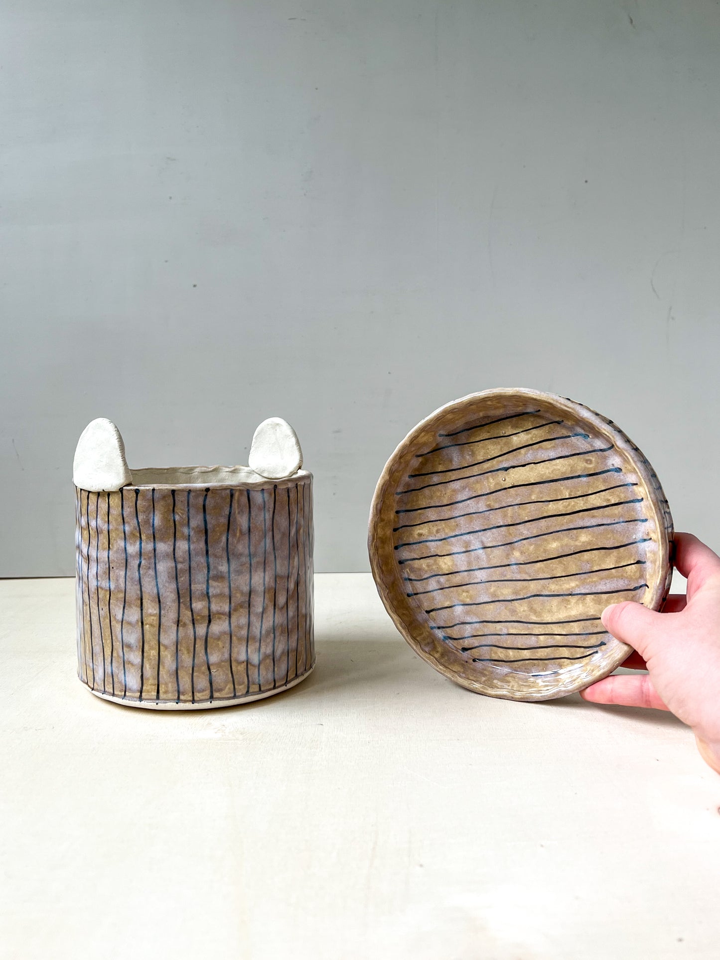 purple pinstripes planter (with a matching dish!)