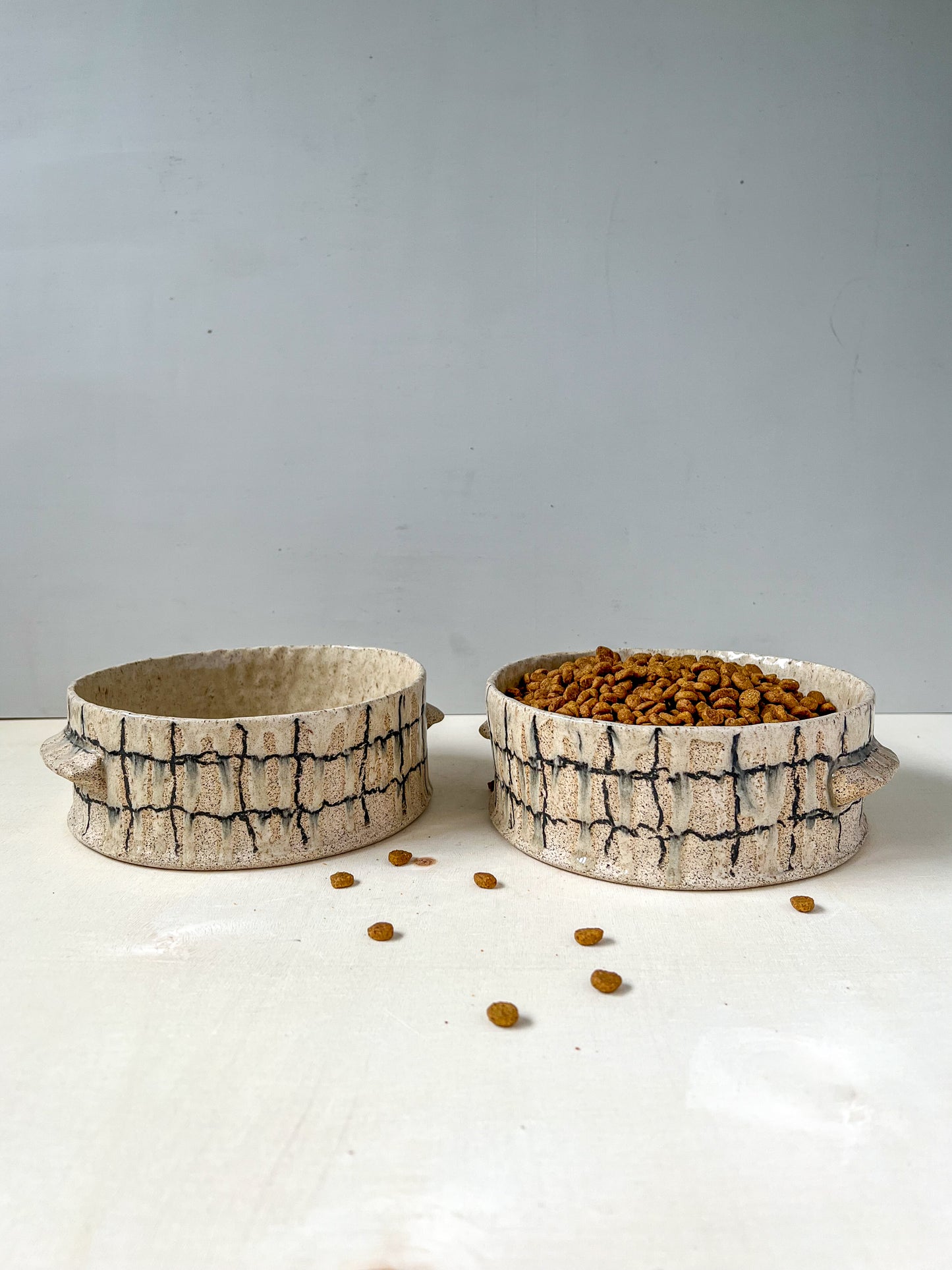 *single only* speckled grid pet bowl set - large