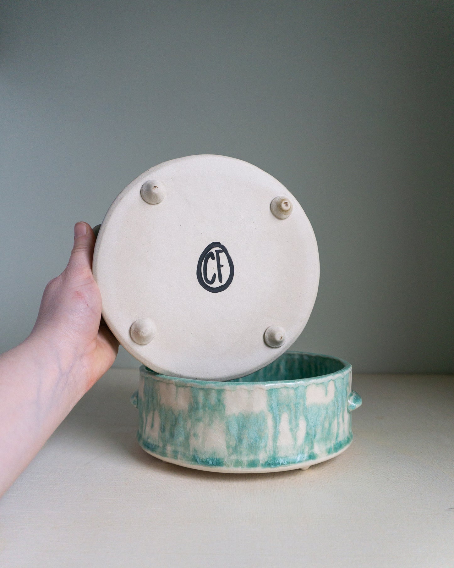 minty blue checkered pet bowl set - large