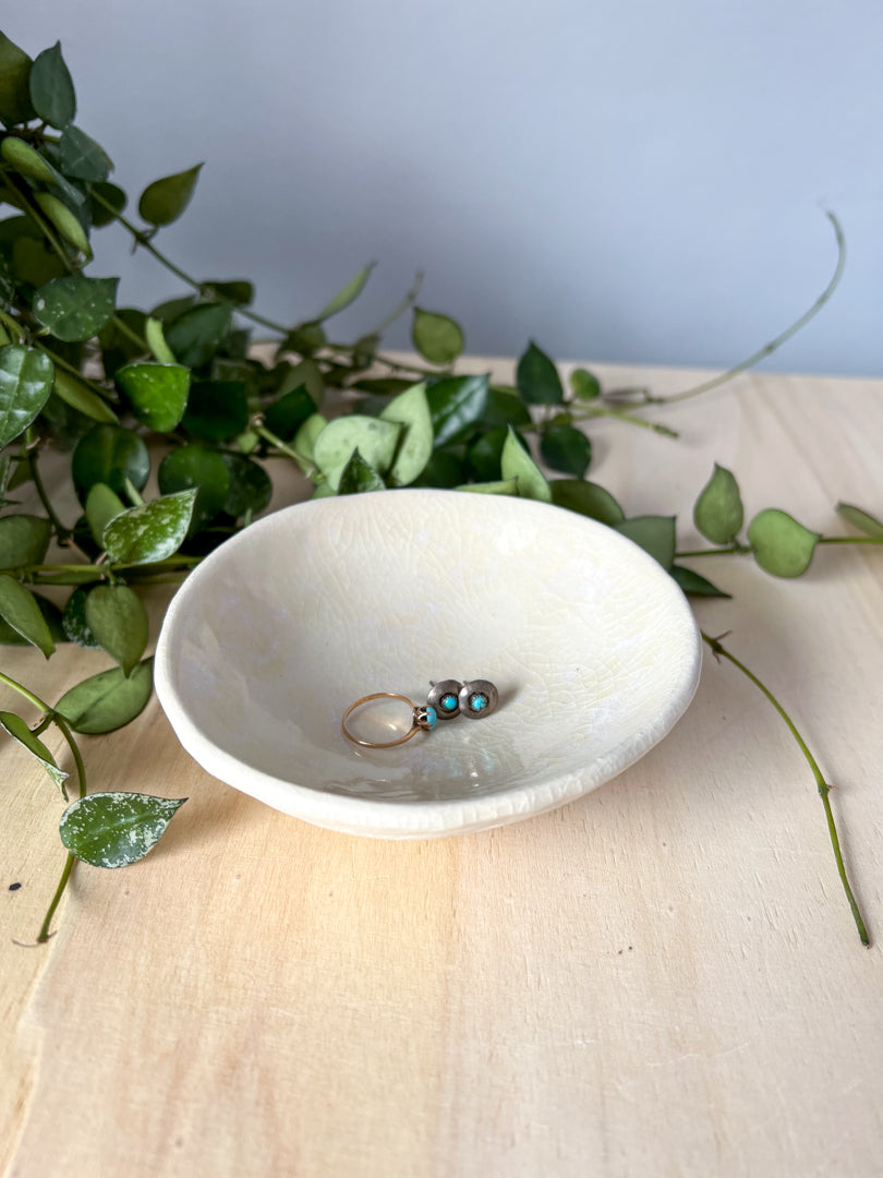 off white patterned trinket dish