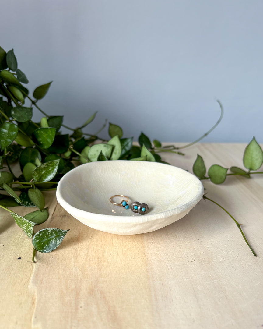 off white patterned trinket dish