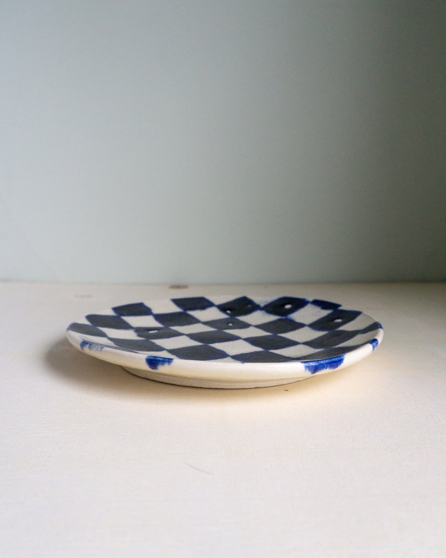 blue + white checkered plate