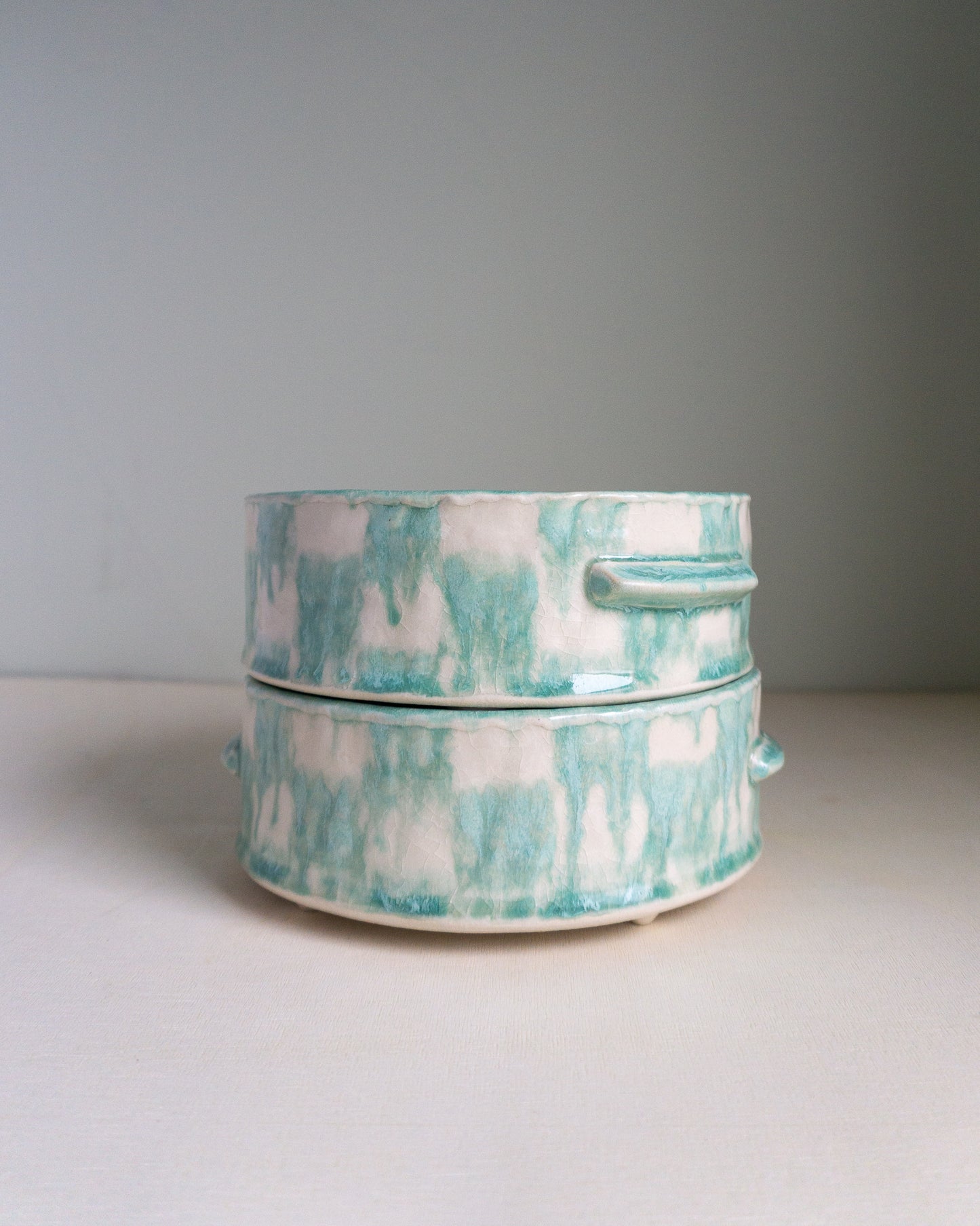 minty blue checkered pet bowl set - large