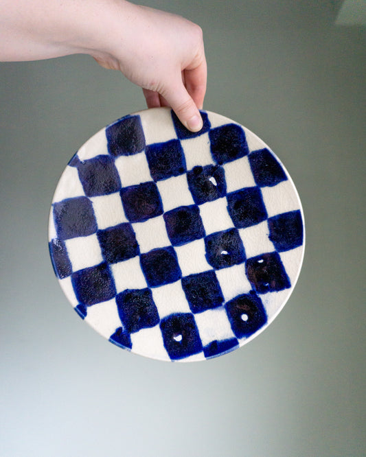 blue + white checkered plate
