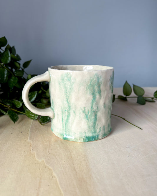 minty blue runny pattern mug